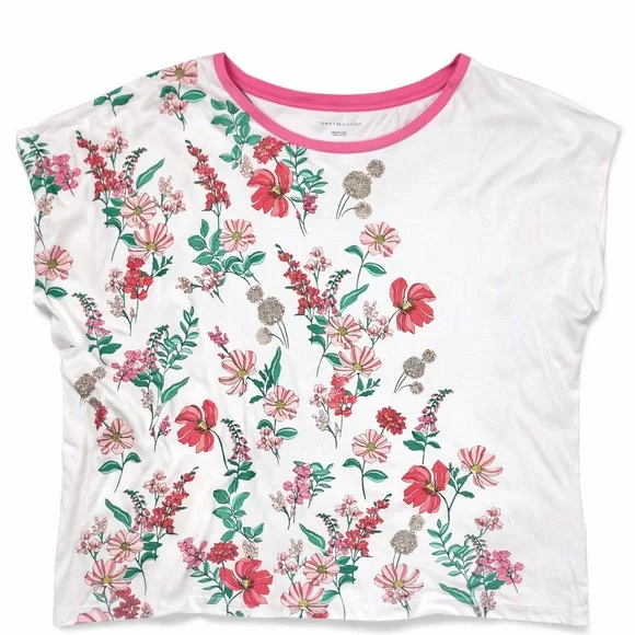 Tommy Hilfiger Floral Tee - White and Pink Women’s Plus Size 3X - Picture 2 of 10